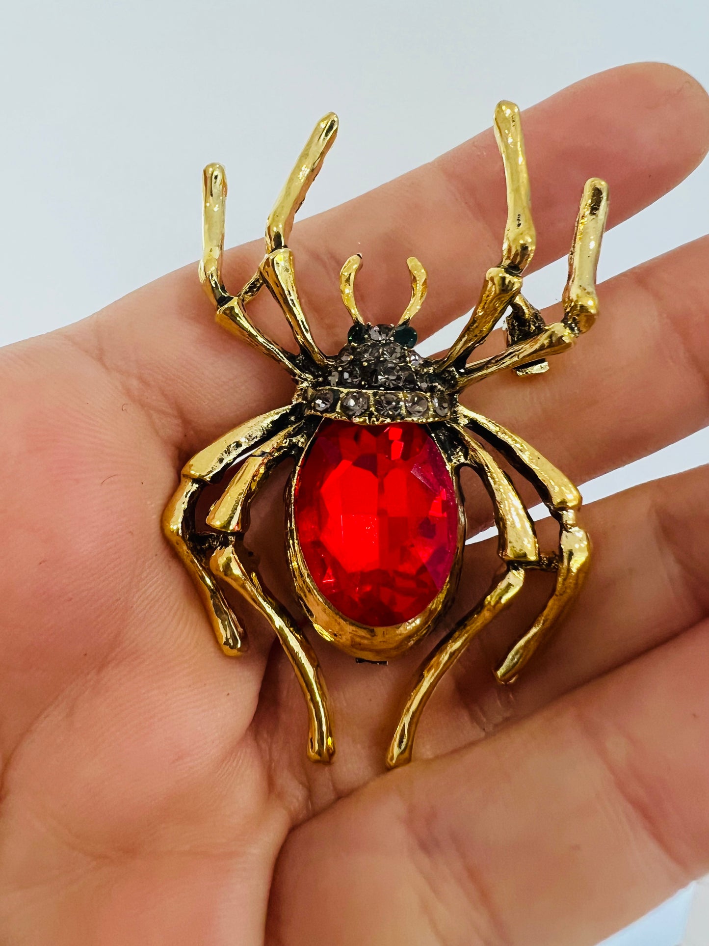 Spider Brooch - Red and Gold