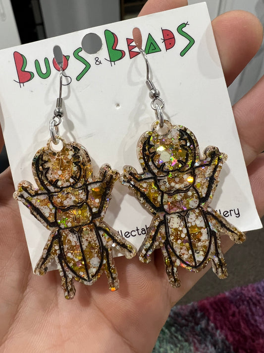 Stag beetle resin earrings