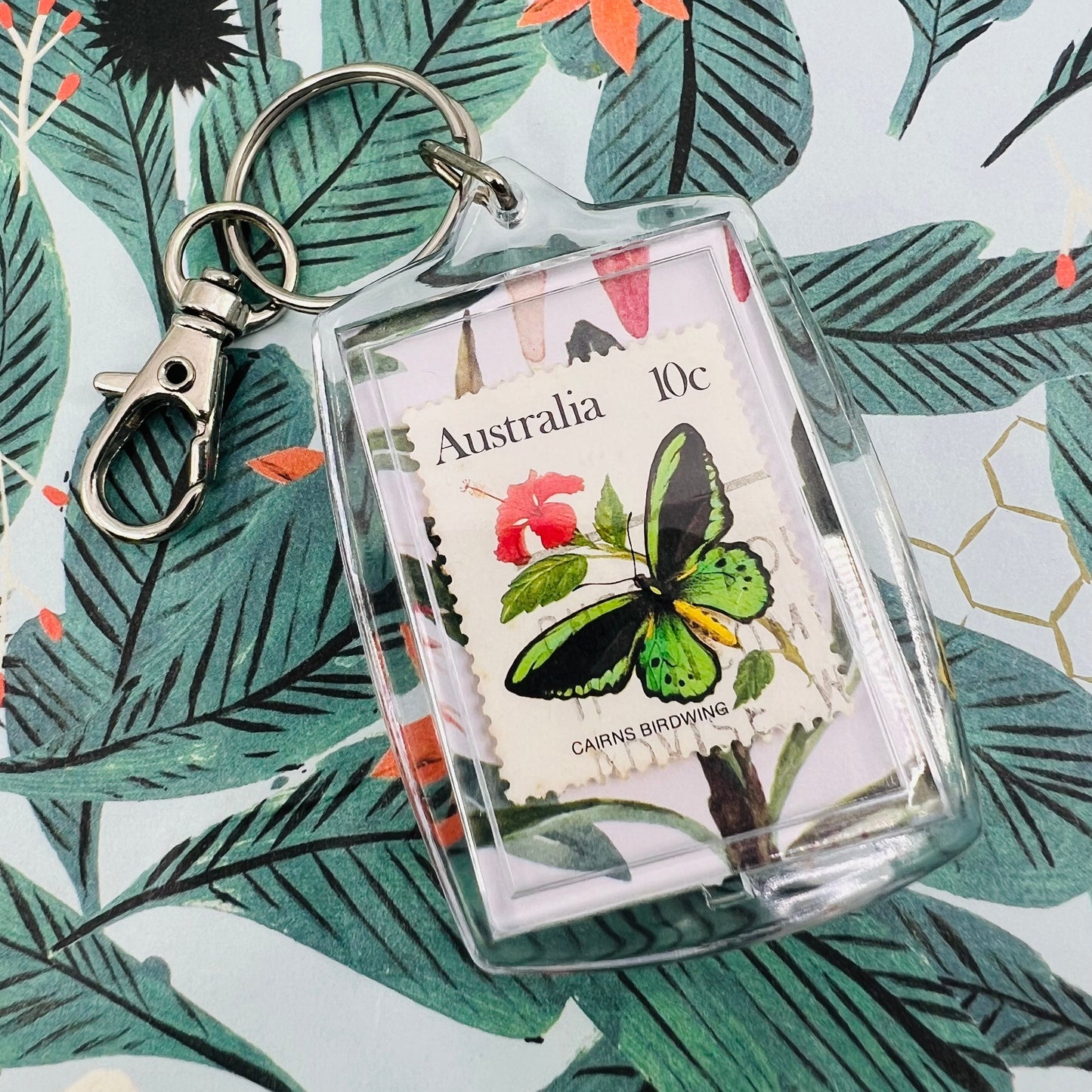 Real Australian stamp - Cairns birdwing keychain