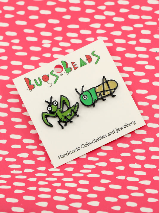 Mantis and Grasshopper Together pin