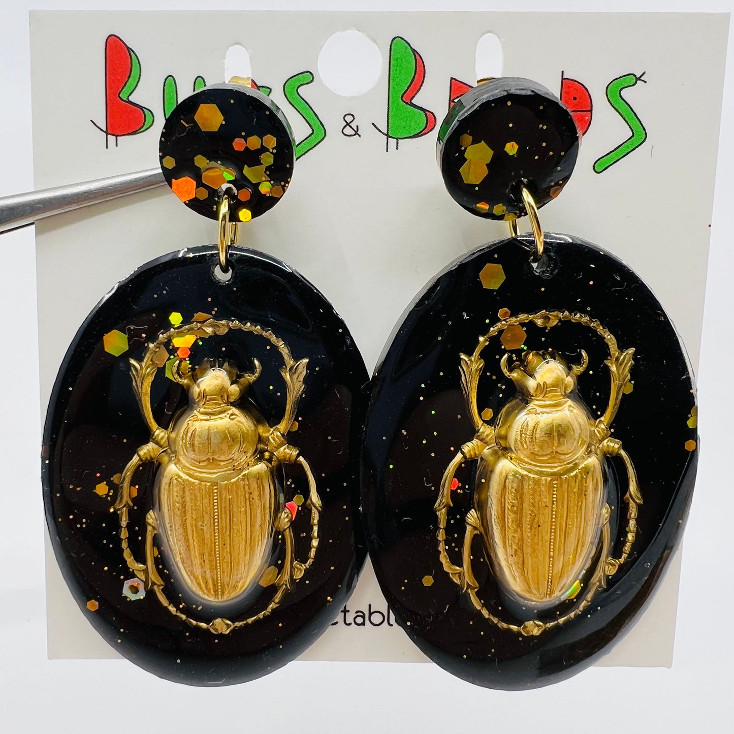 Scarab Beetles in Black Earrings
