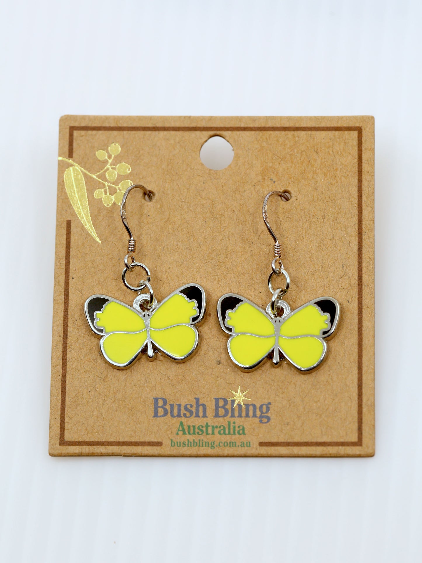 Small Grass - Yellow Butterfly Earrings - Sterling Silver