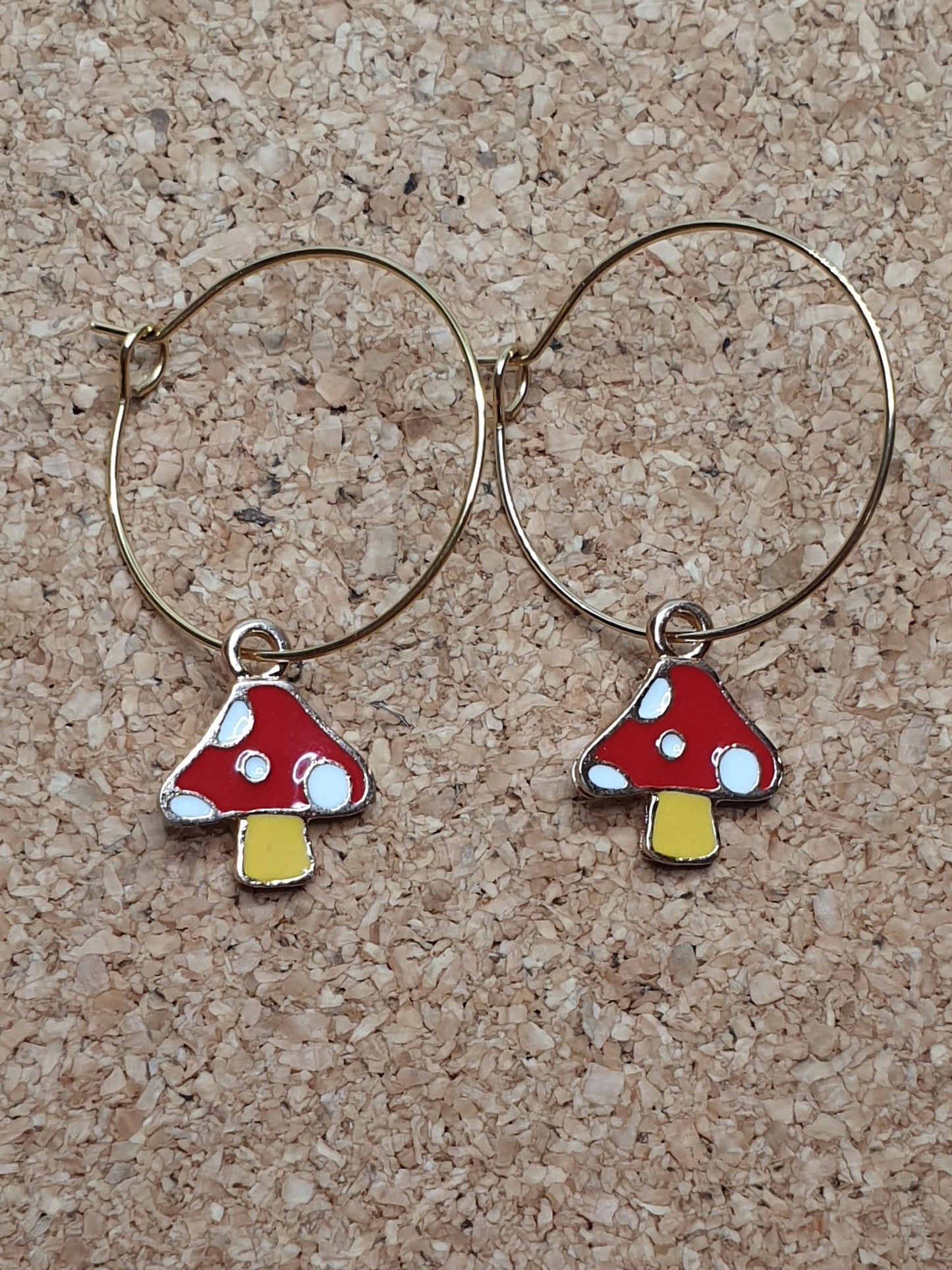Red mushrooms on loop earrings