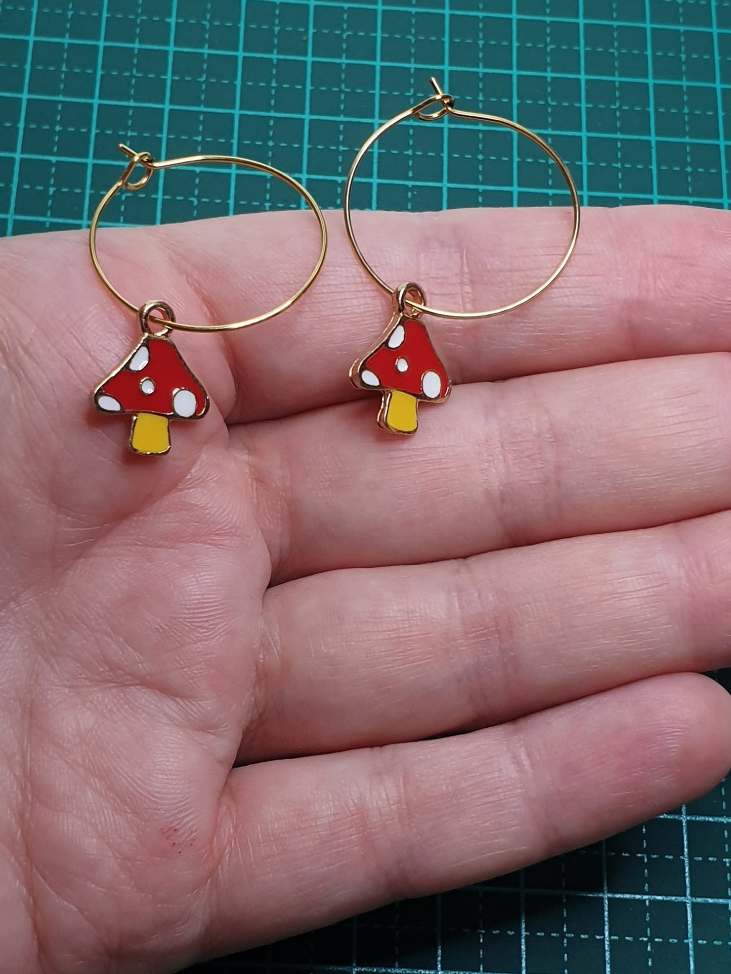 Red mushrooms on loop earrings