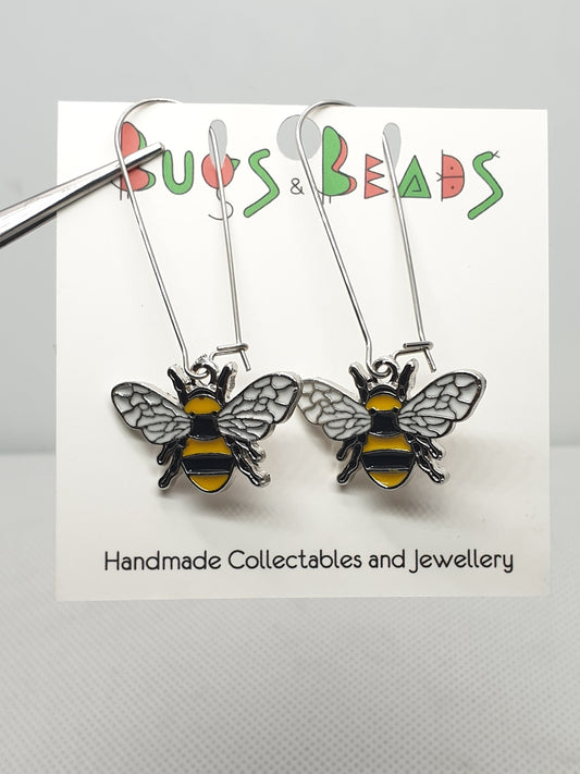 Silver Bee Long Earrings