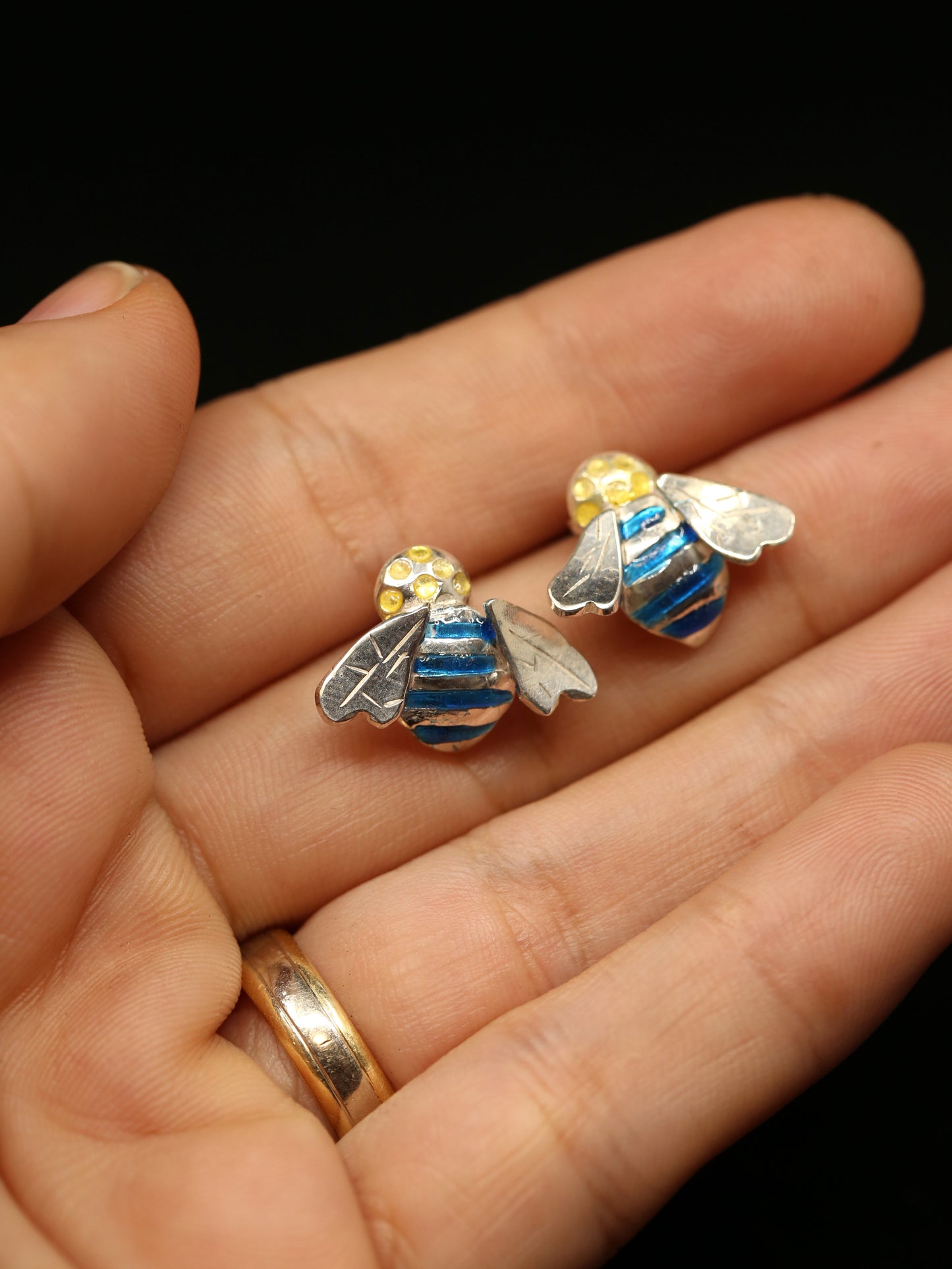 Blue Banded Bee Sterling Silver earrings
