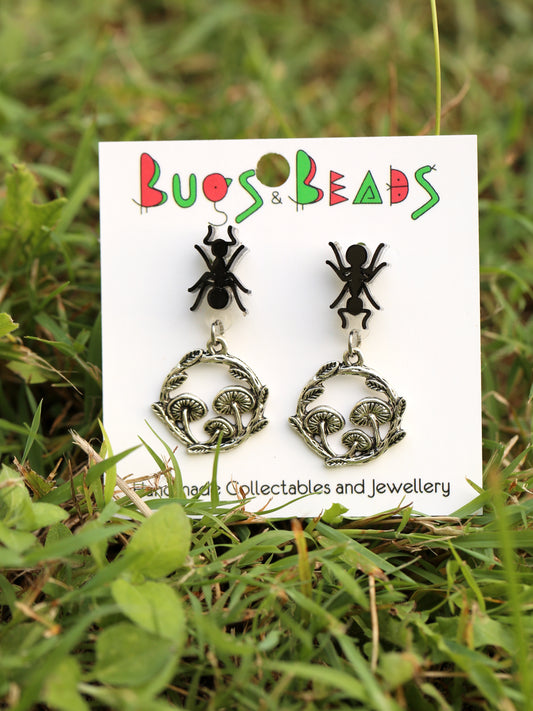 Ants love mushrooms earrings