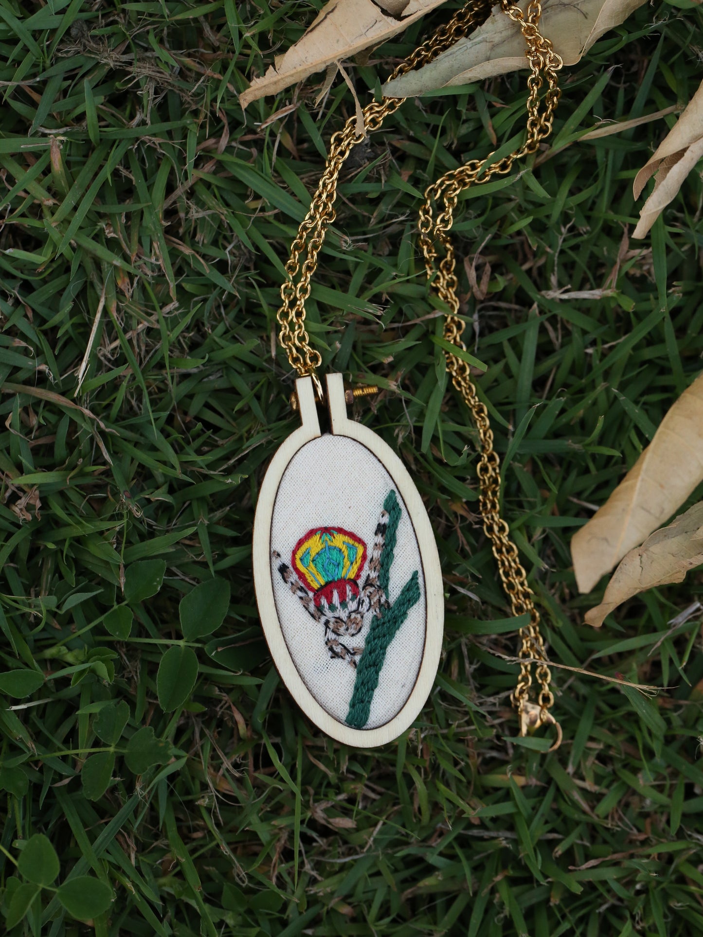 Large Peacock Spider embroidered pendant