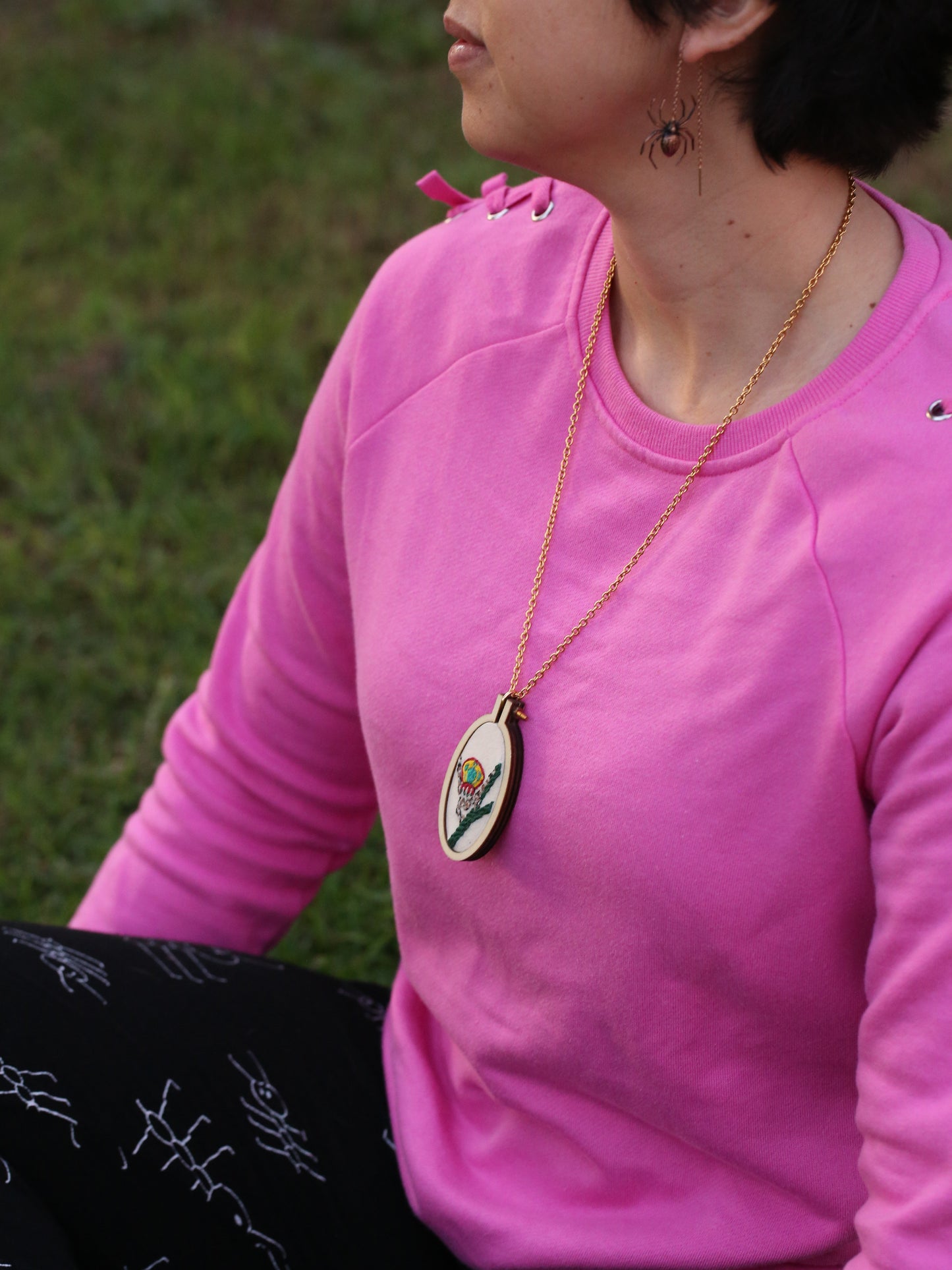 Large Peacock Spider embroidered pendant
