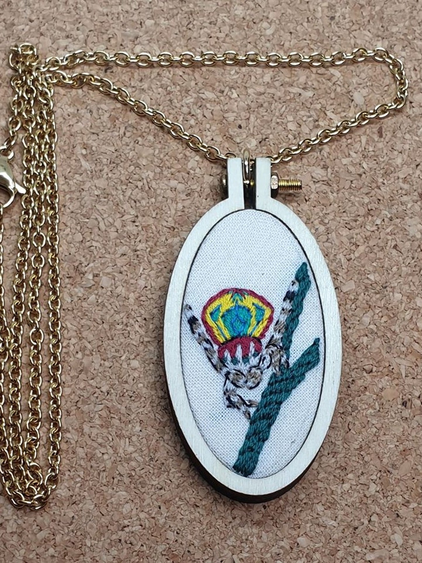 Large Peacock Spider embroidered pendant