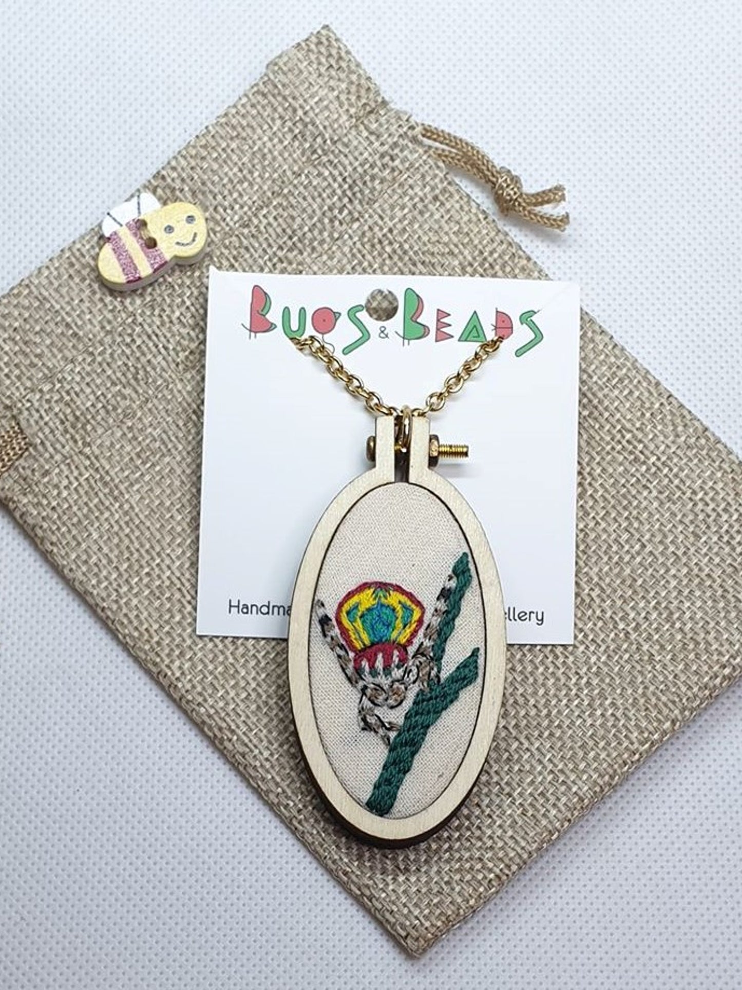 Large Peacock Spider embroidered pendant