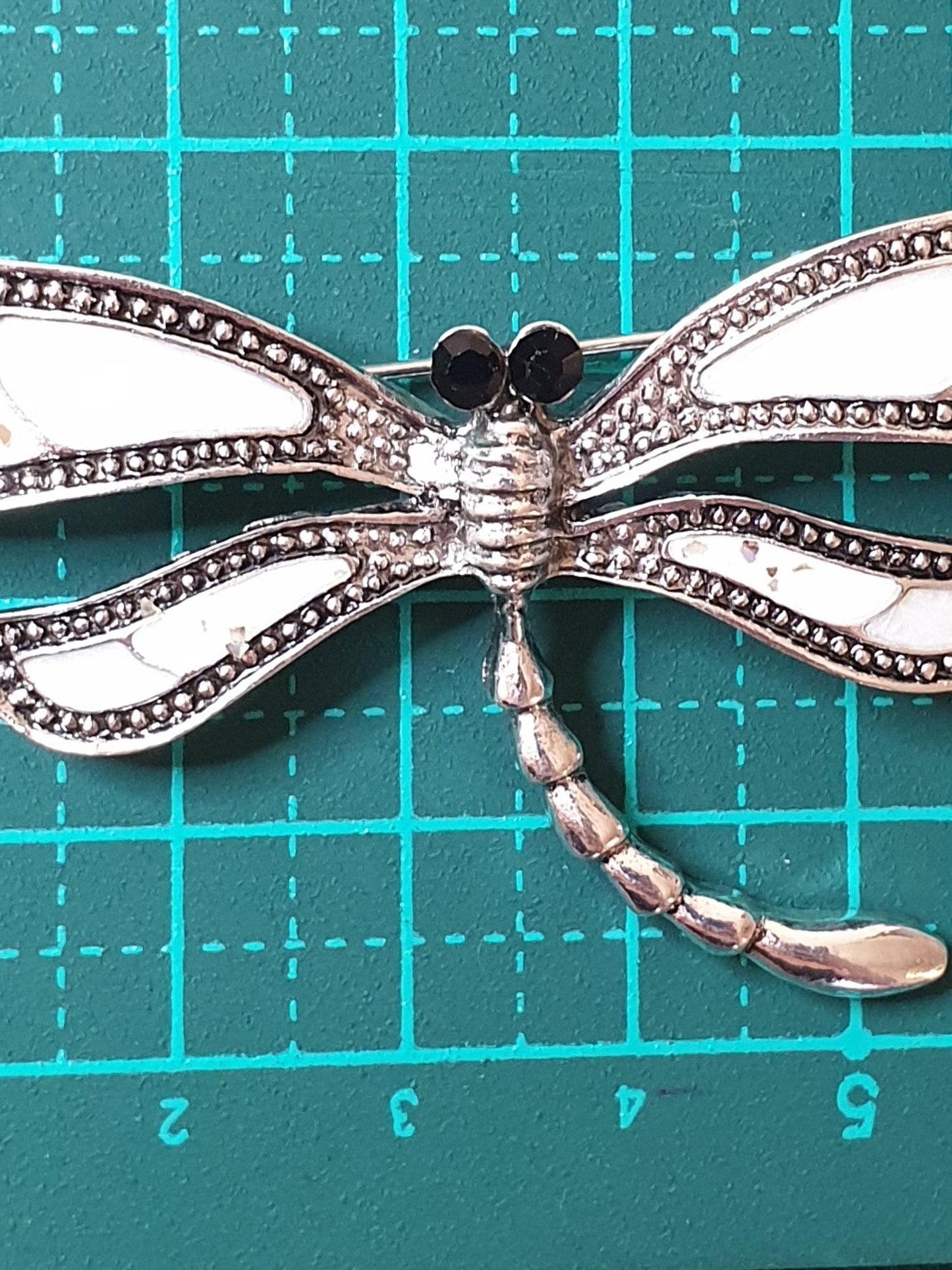 Dragonfly Brooch - Silver & White