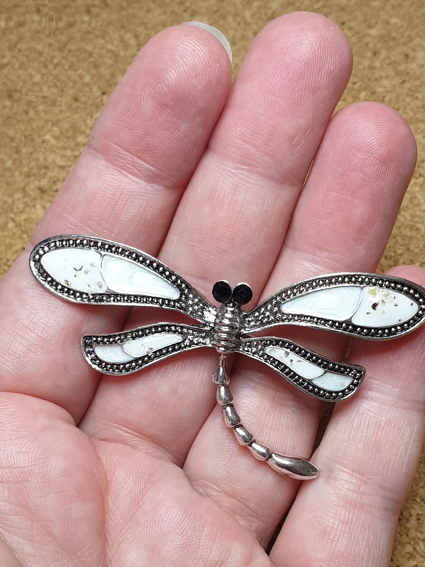 Dragonfly Brooch - Silver & White