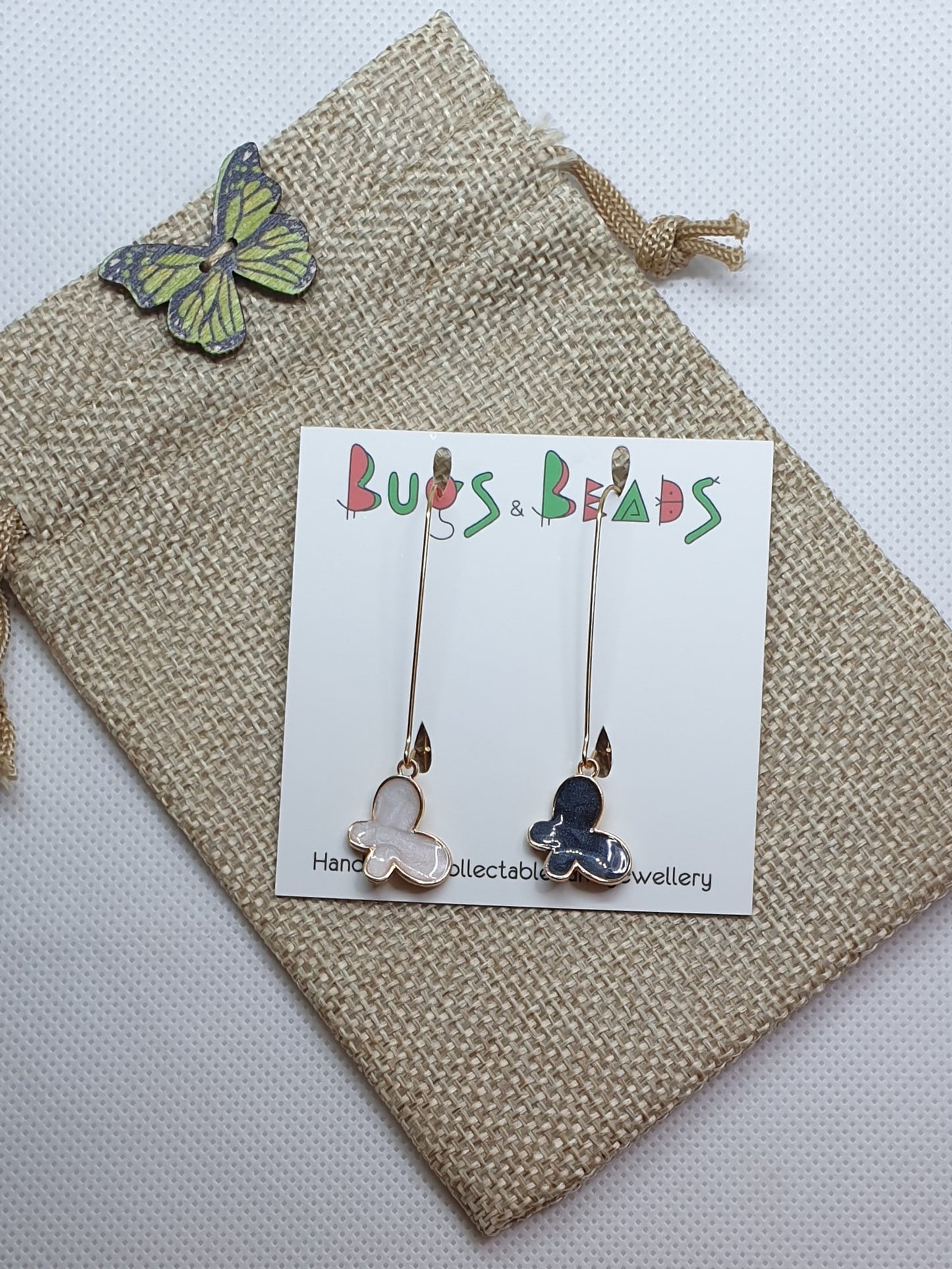 Rose & Black butterflies on hook earrings