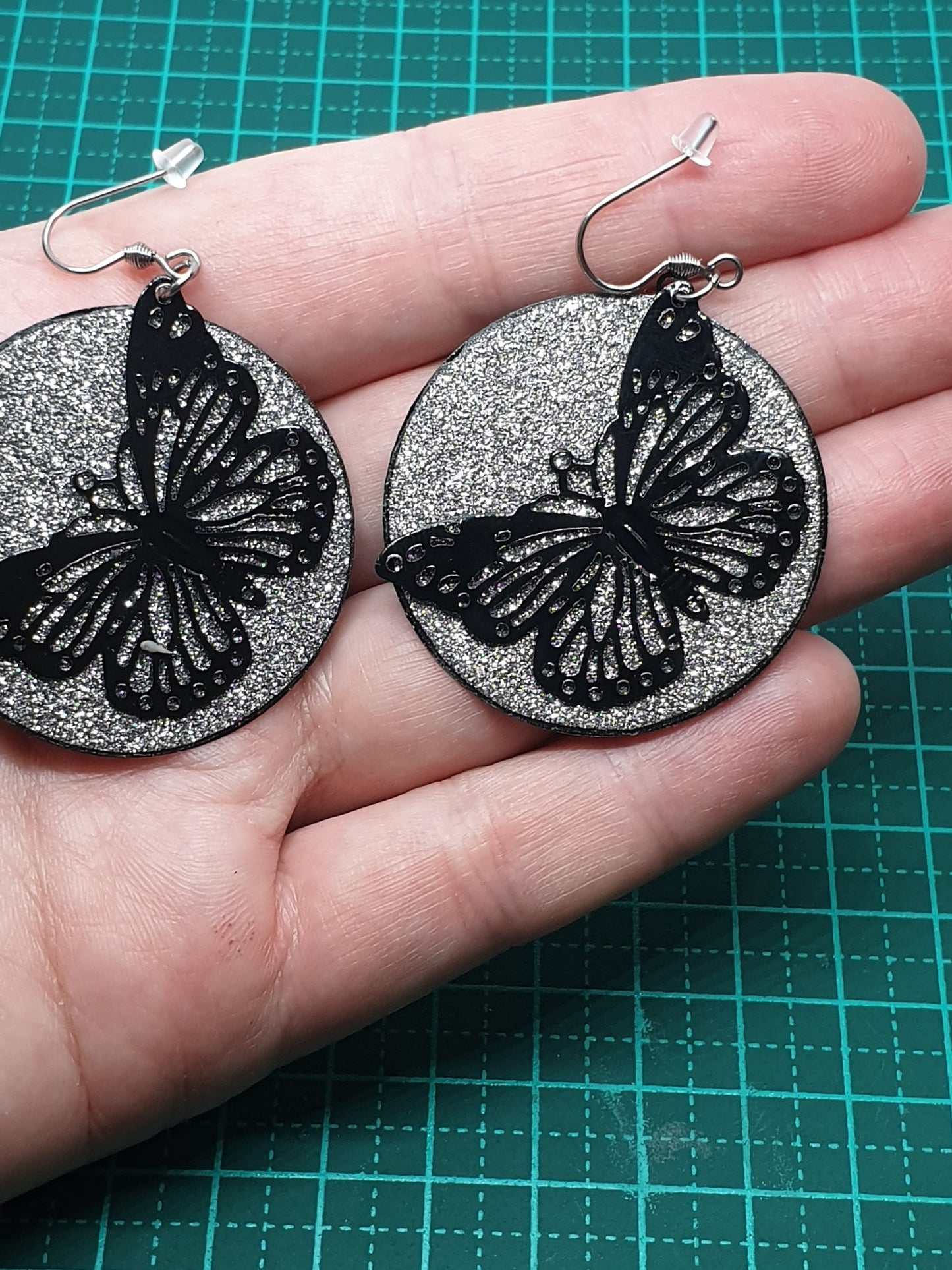 Black Butterfly on Moon Earrings