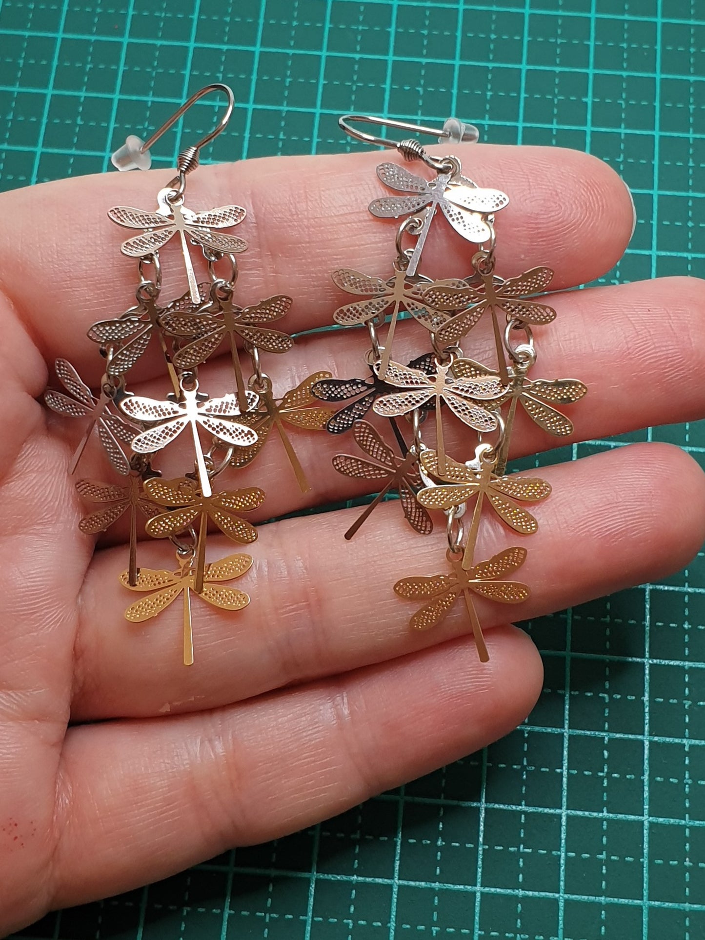 Silver & Golden Dragonflies dangle earrings