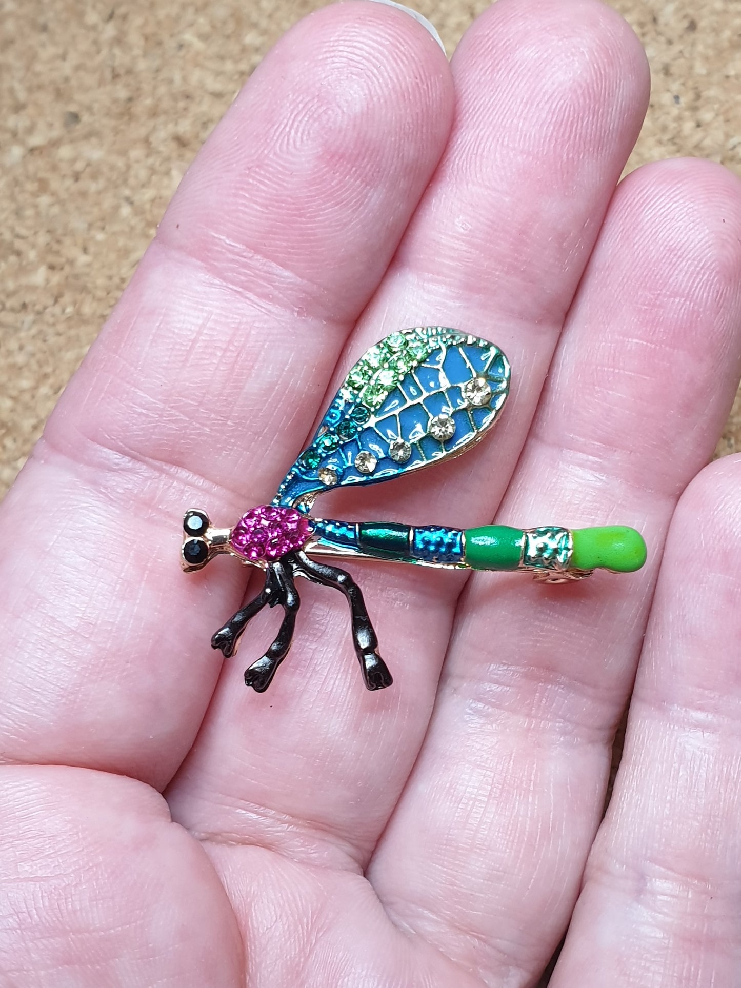Dragonfly Brooch - Side, Green