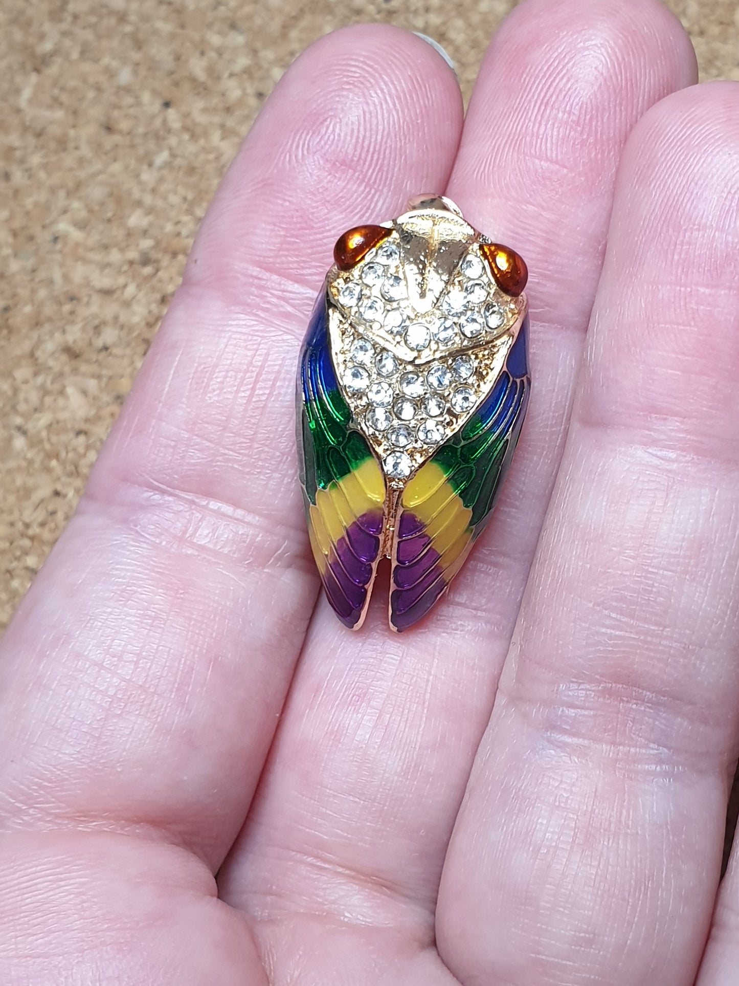 Cicada Fashion Brooch - Orange Eyes