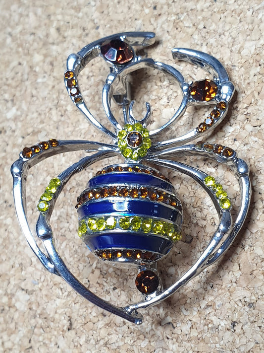 Spider Brooch - Blue Yellow Orange