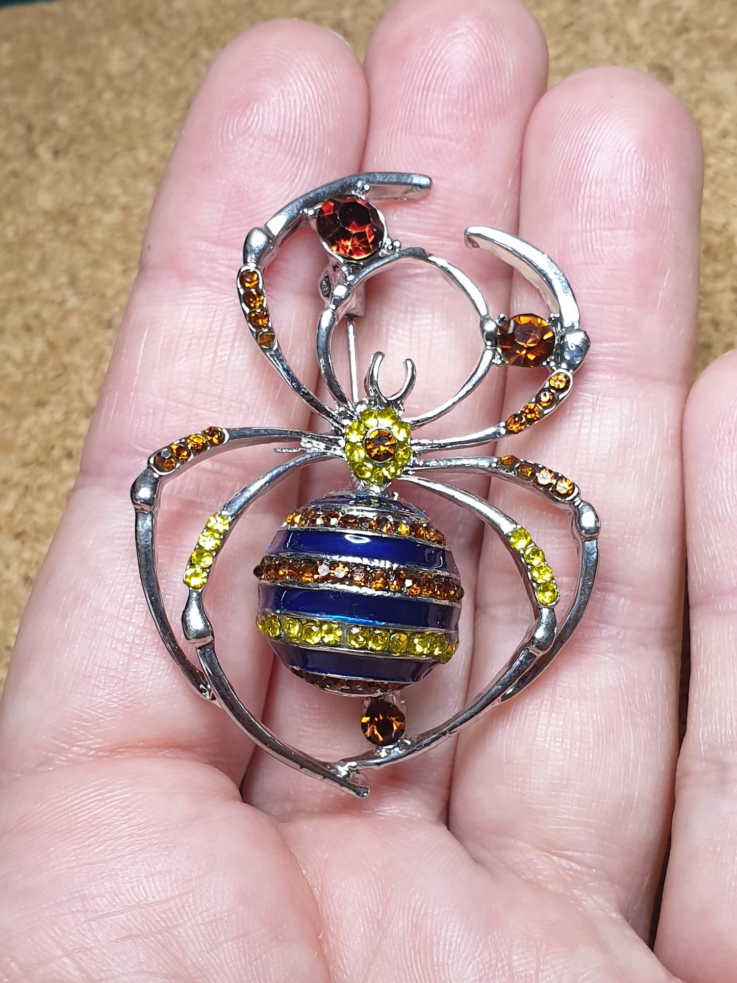 Spider Brooch - Blue Yellow Orange