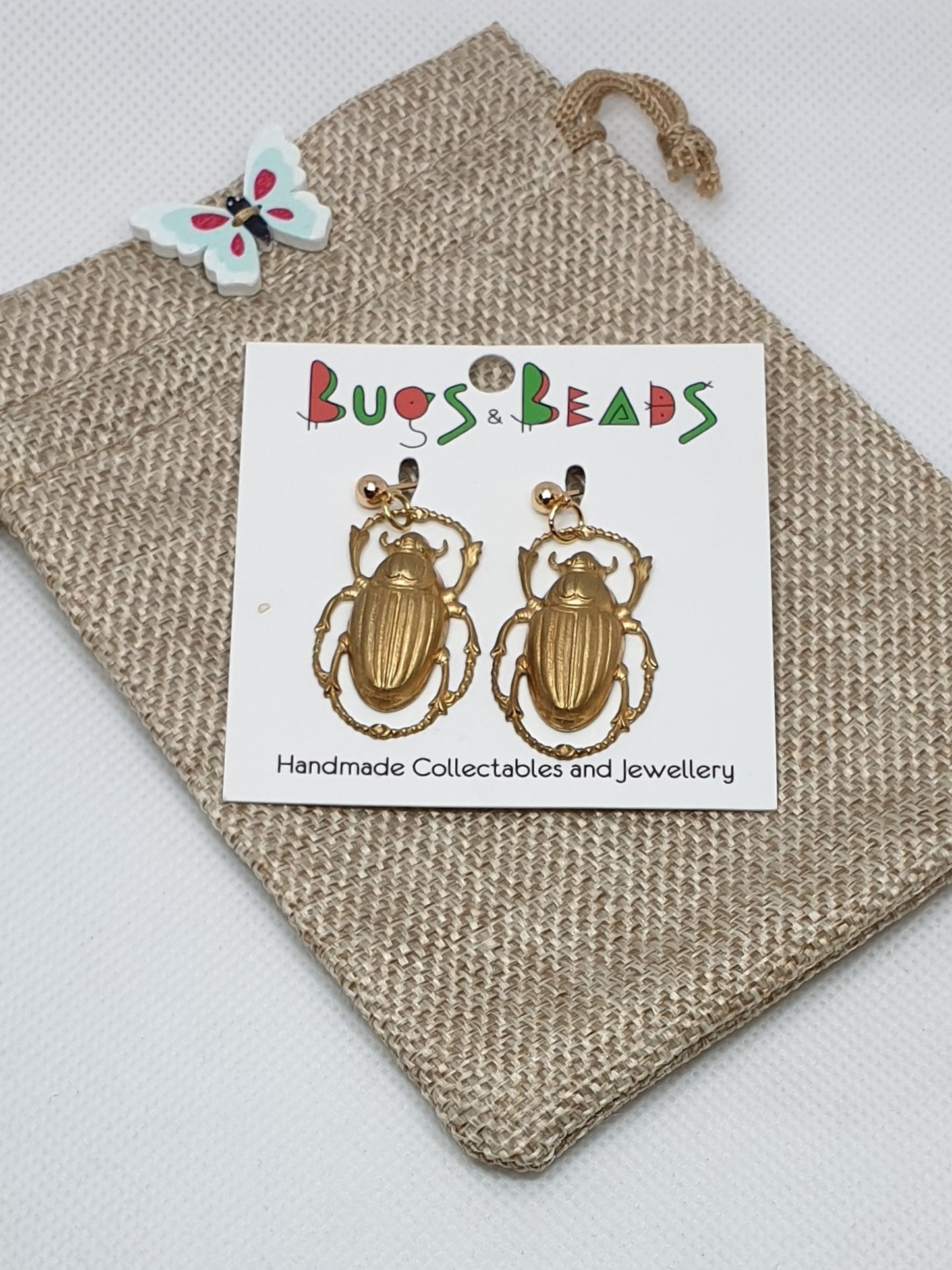 Scarab beetle on studs - Brass & Stainless Steel