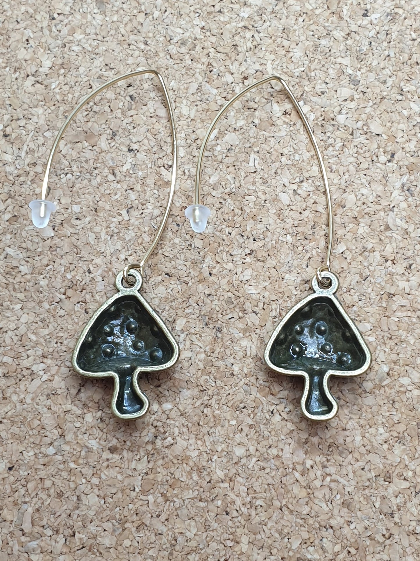 Bronze long marquise mushrooms earrings