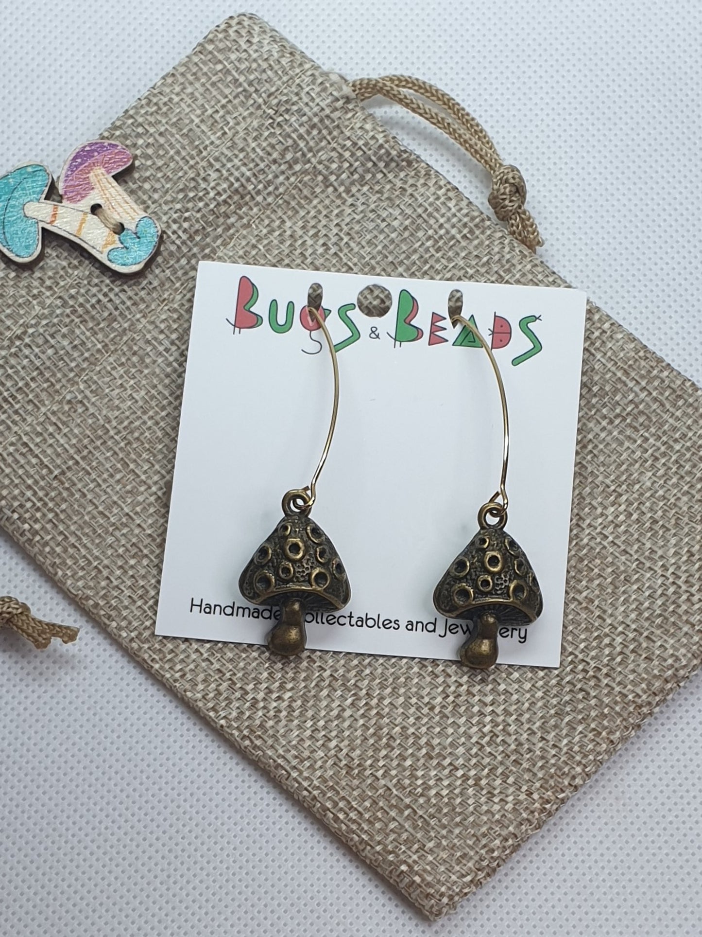Bronze long marquise mushrooms earrings