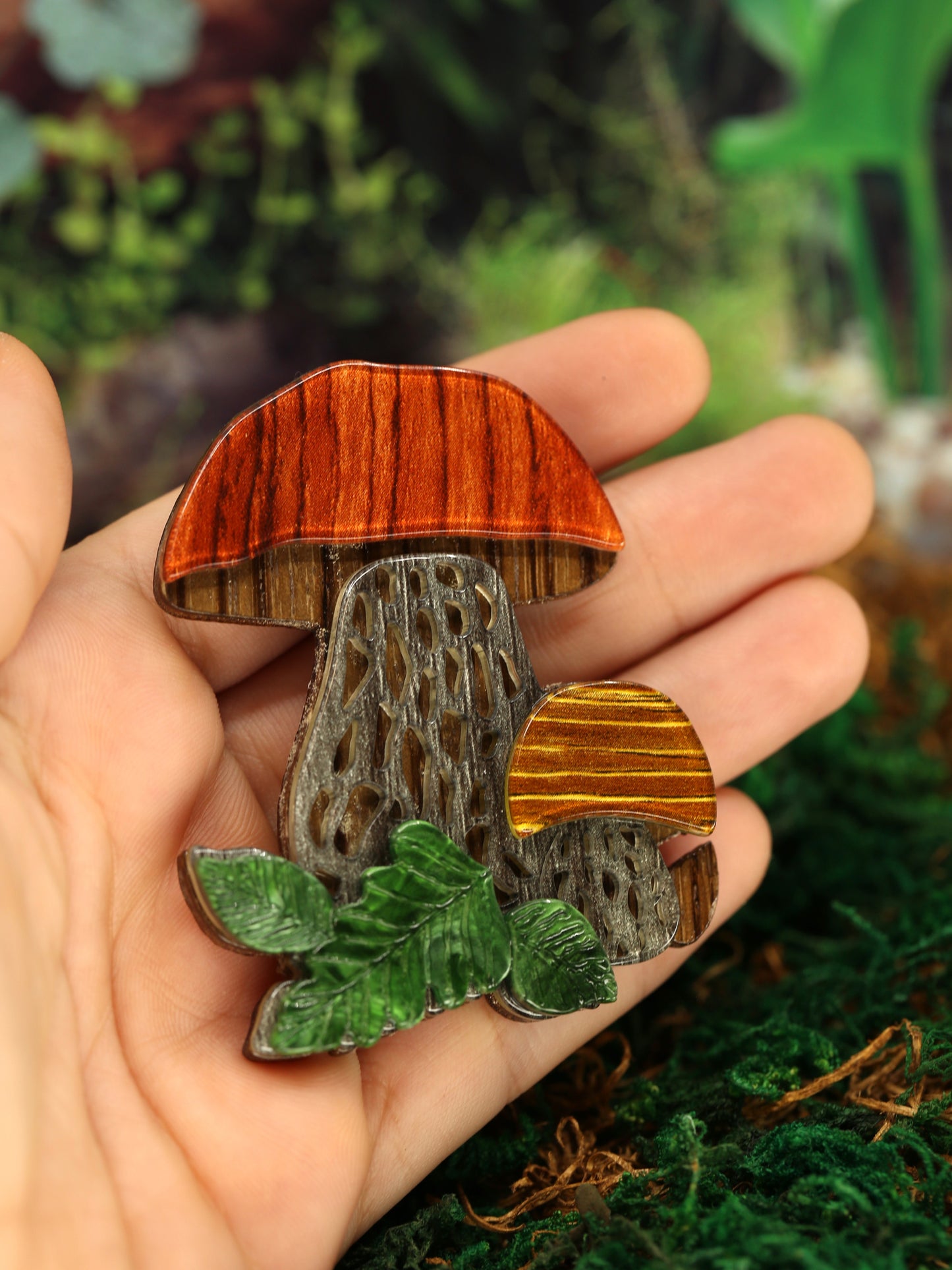 Orange Bolete Mushroom Brooch