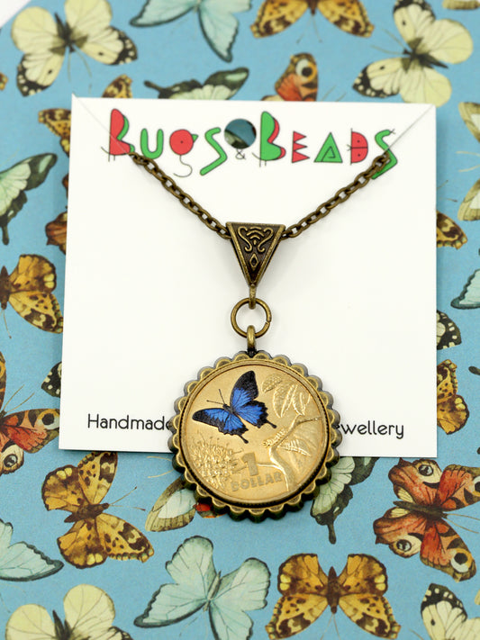 Ulysses butterfly decimal coin necklace