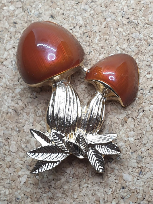 Brown Mushroom Brooch