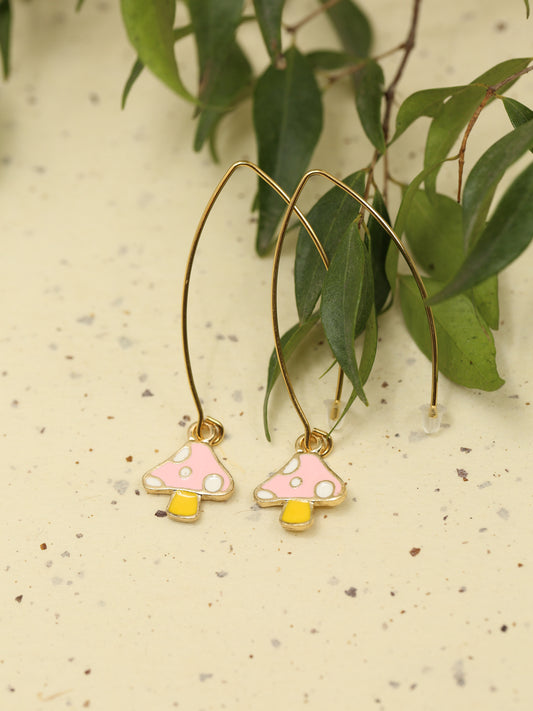 Pink mushroom on long hook earrings