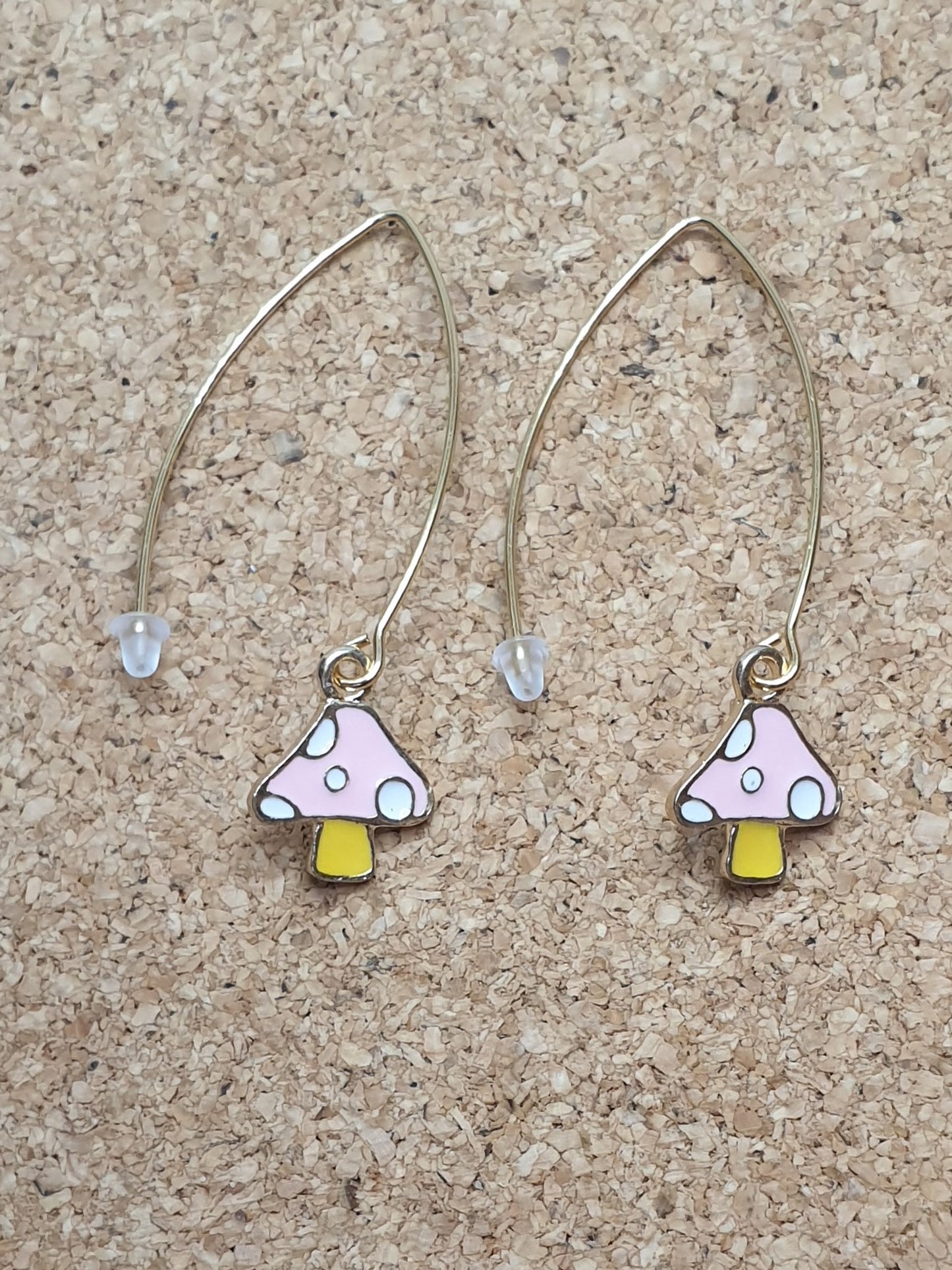 Pink mushroom on long hook earrings