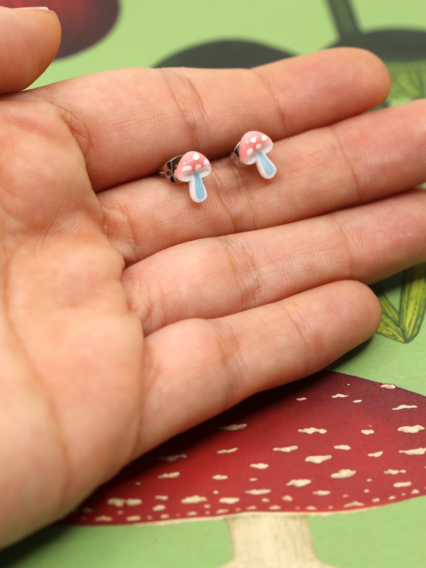 Tiny ceramic mushroom studs