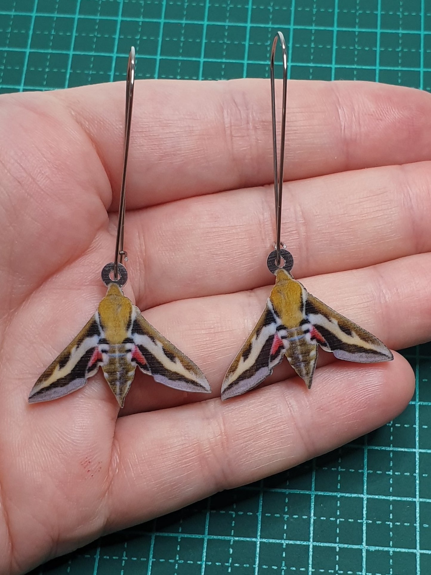 Striped Hawkmoth acrylic earrings