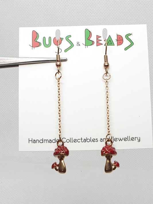 Mushroom on rose gold thread earrings
