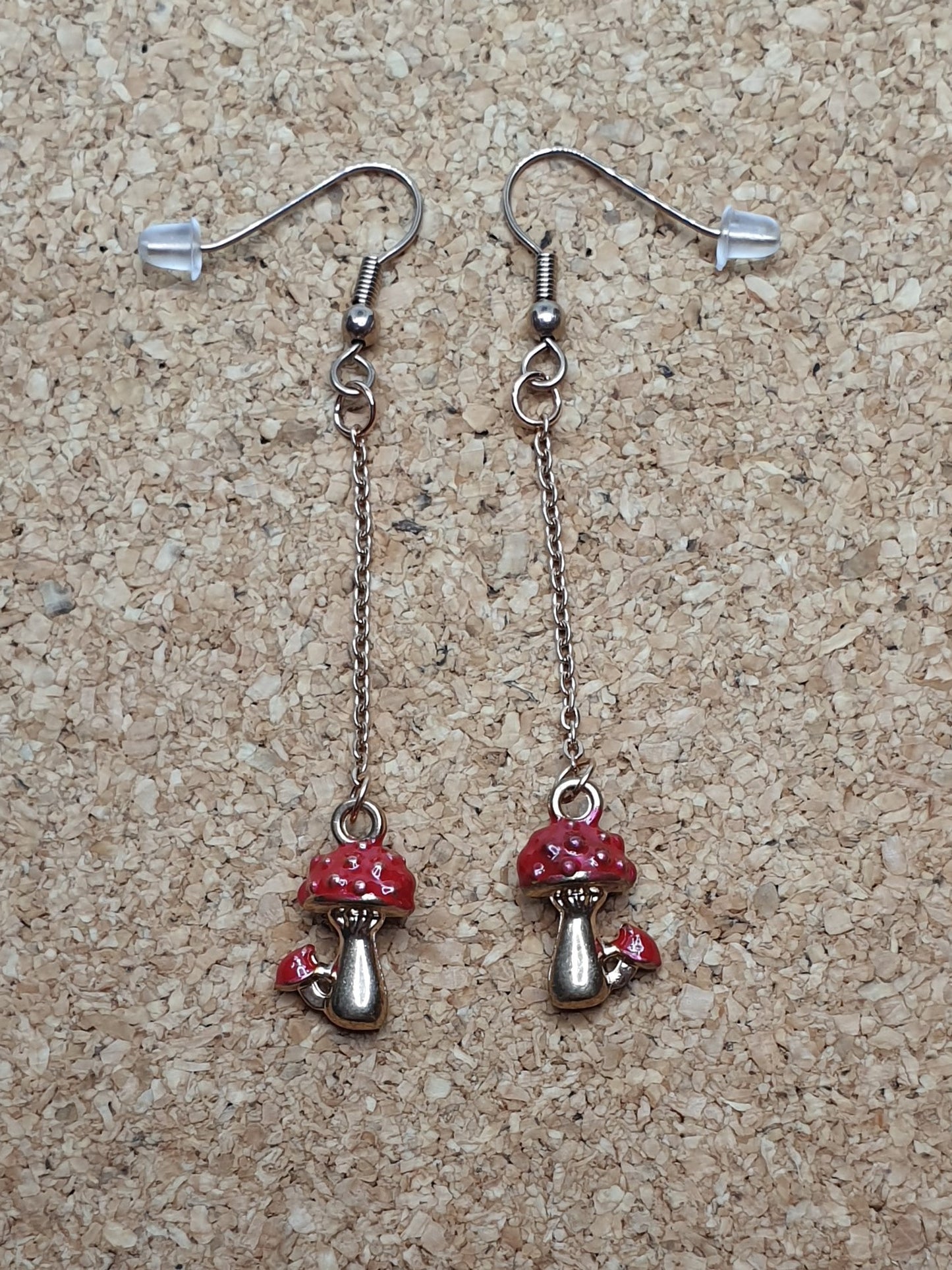 Mushroom on rose gold thread earrings