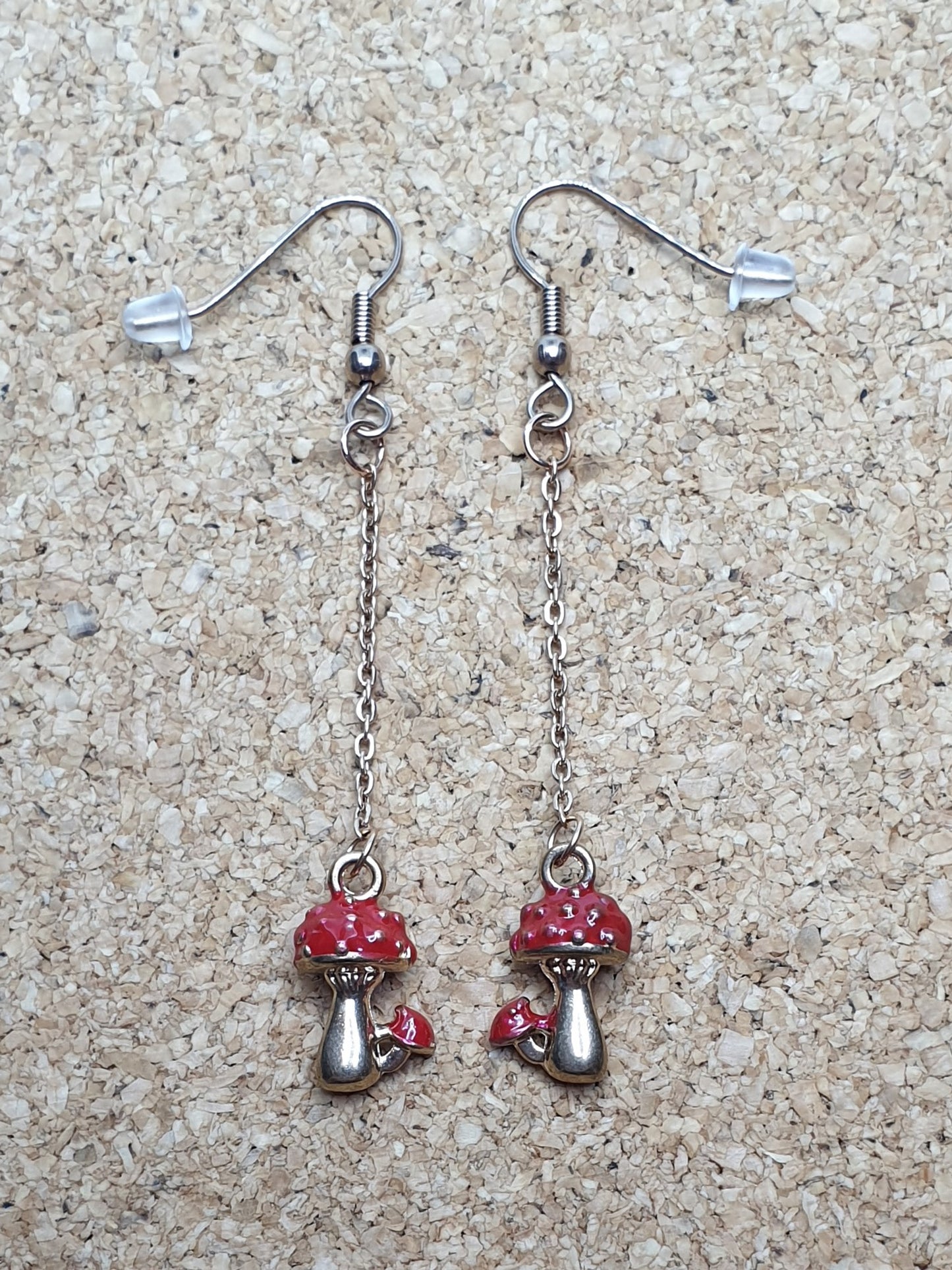 Mushroom on rose gold thread earrings