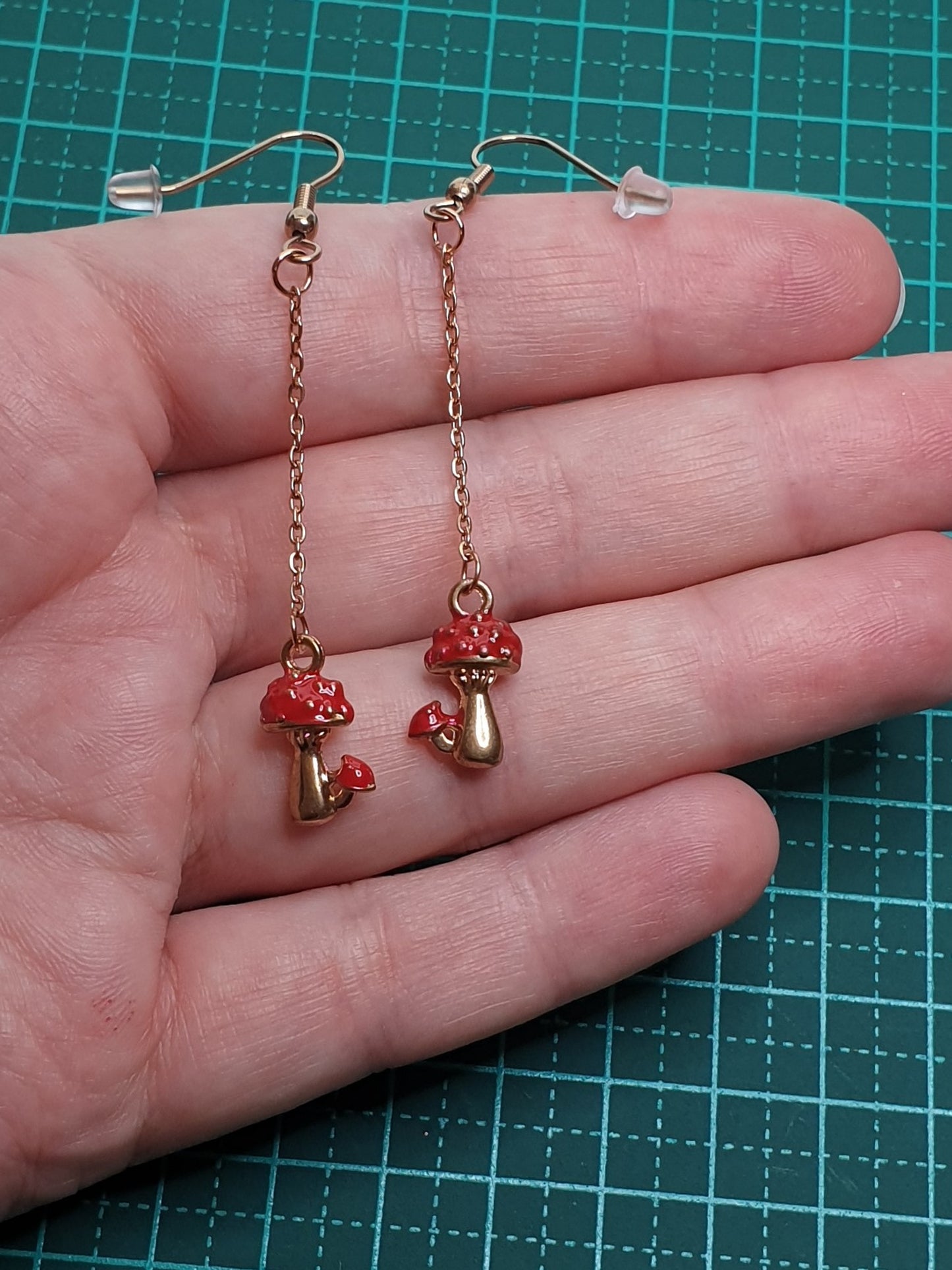 Mushroom on rose gold thread earrings
