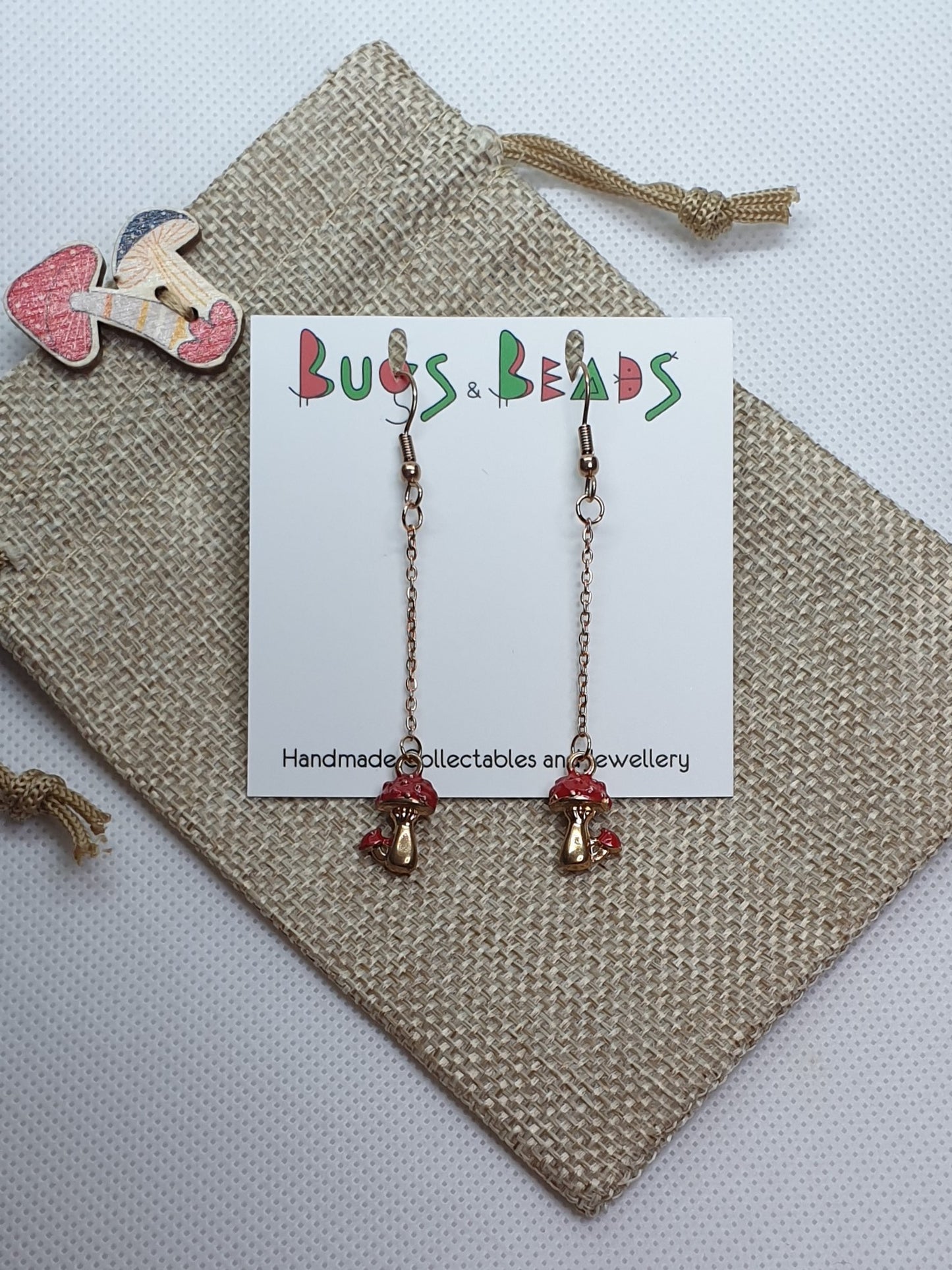 Mushroom on rose gold thread earrings