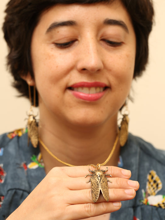 Cicada necklace - Brass & Stainless Steel