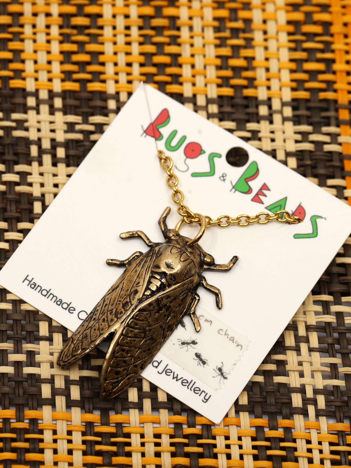 Cicada necklace - Brass & Stainless Steel