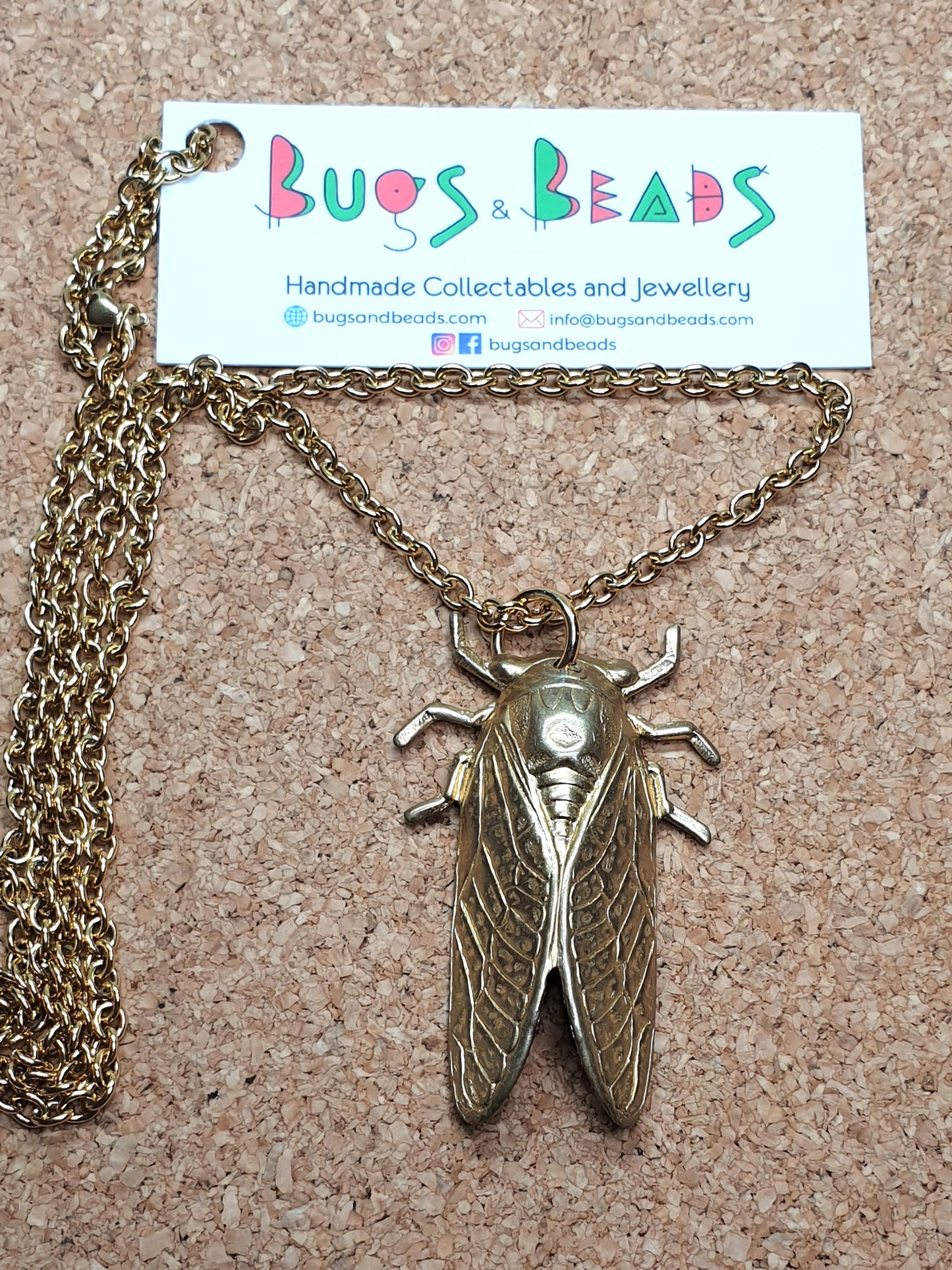 Cicada necklace - Brass & Stainless Steel