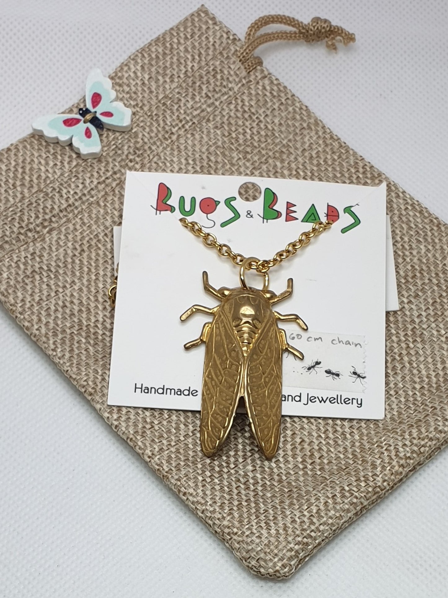 Cicada necklace - Brass & Stainless Steel