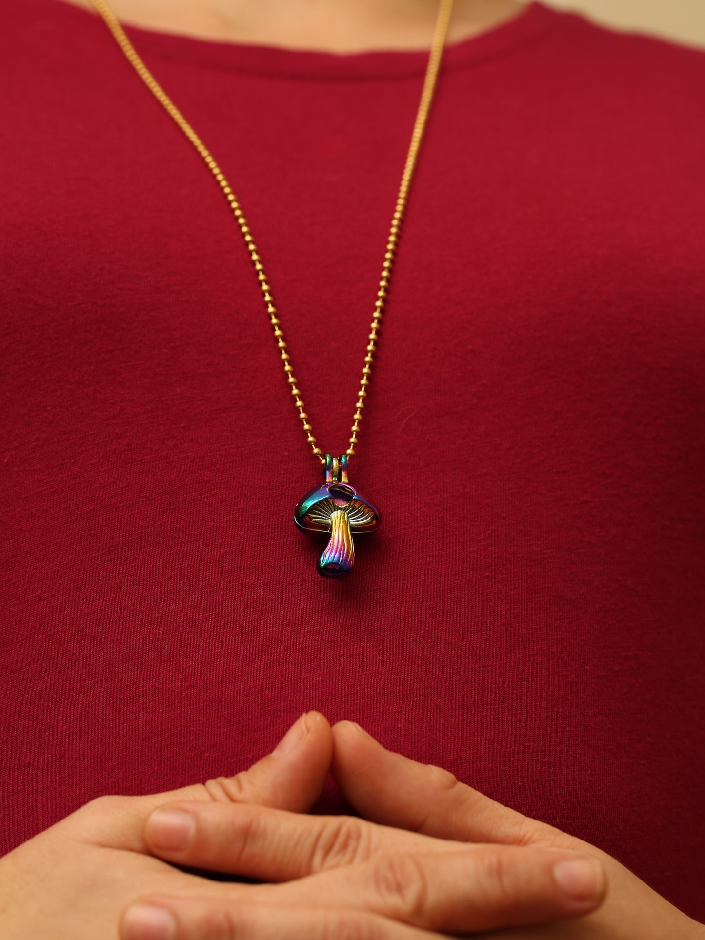 Mushroom keepsafe necklace - Gold tone Stainless Steel