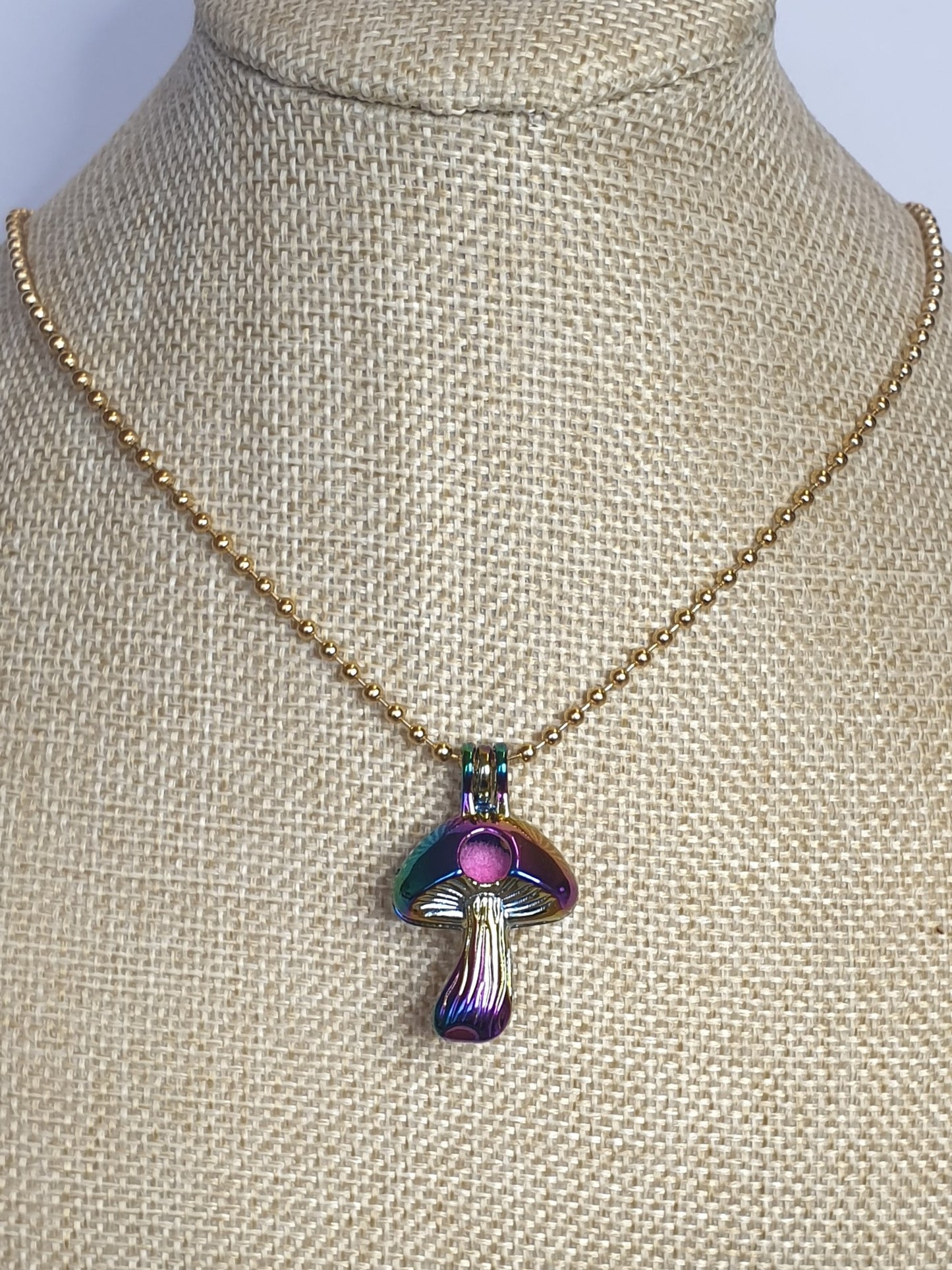 Mushroom keepsafe necklace - Gold tone Stainless Steel