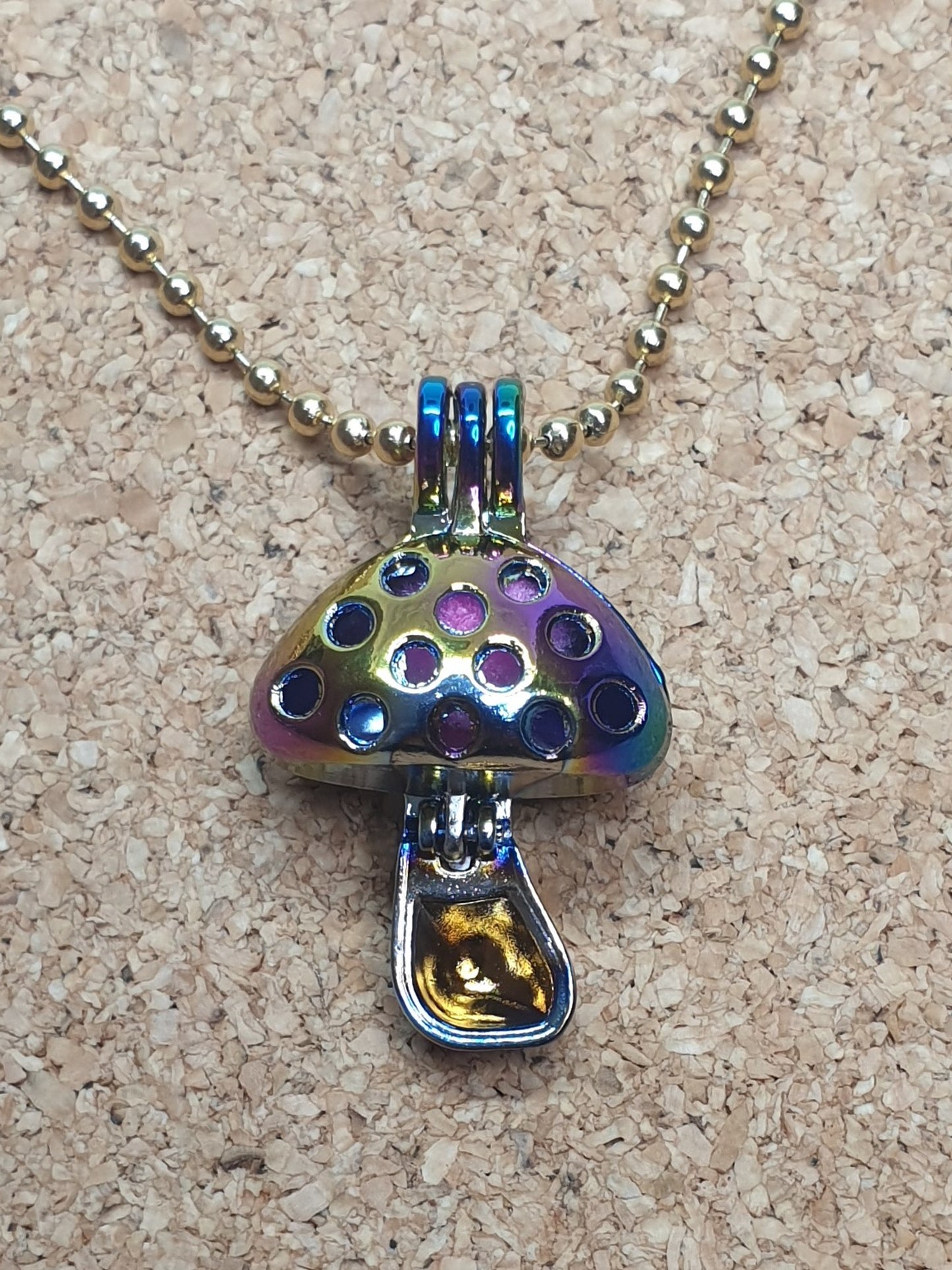 Mushroom keepsafe necklace - Gold tone Stainless Steel