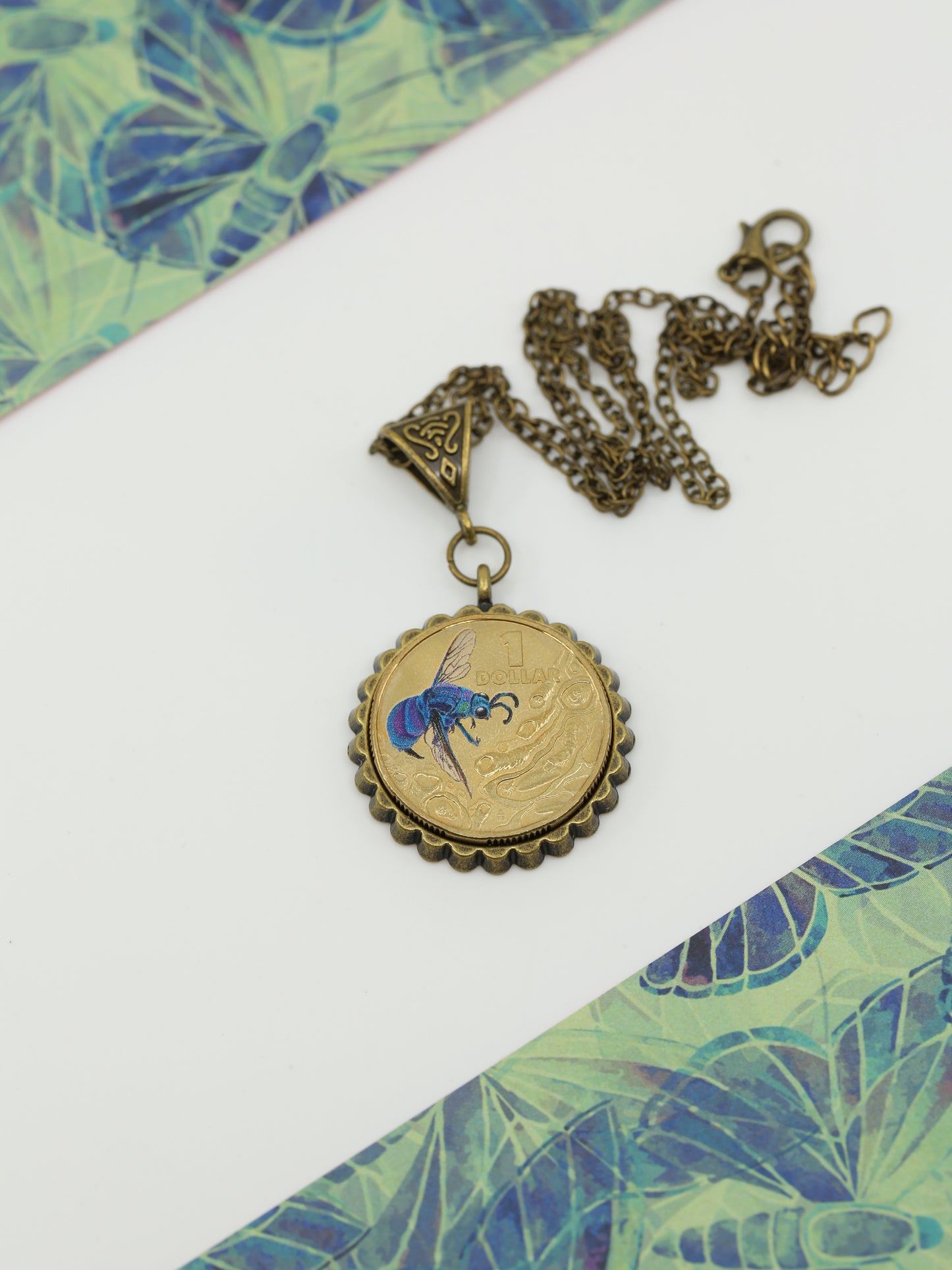 Cuckoo wasp decimal coin necklace