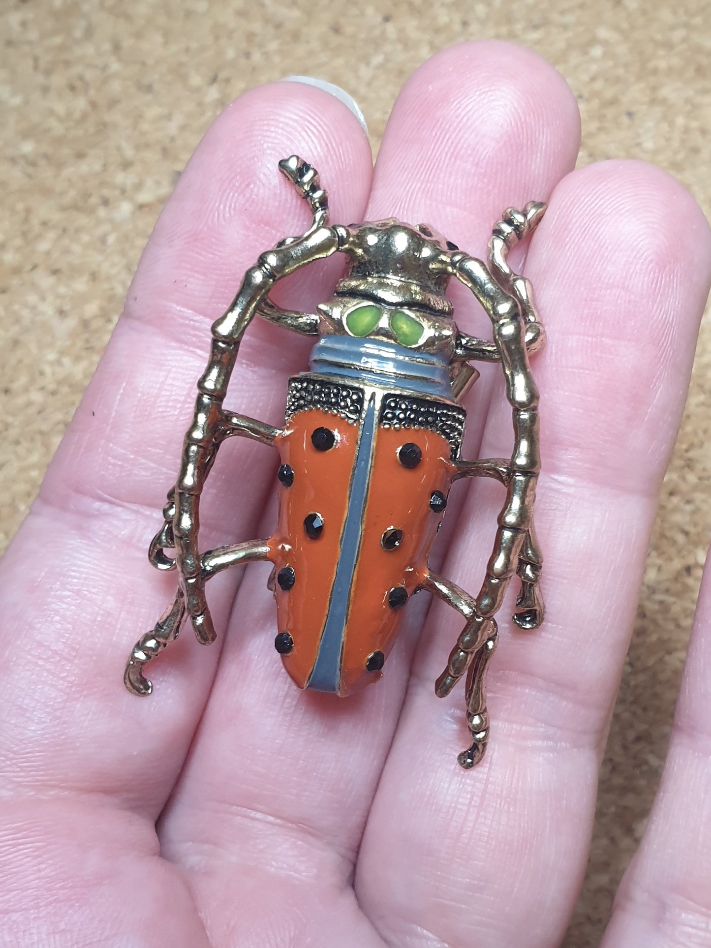 Longhorn Beetle Brooch - Light Orange
