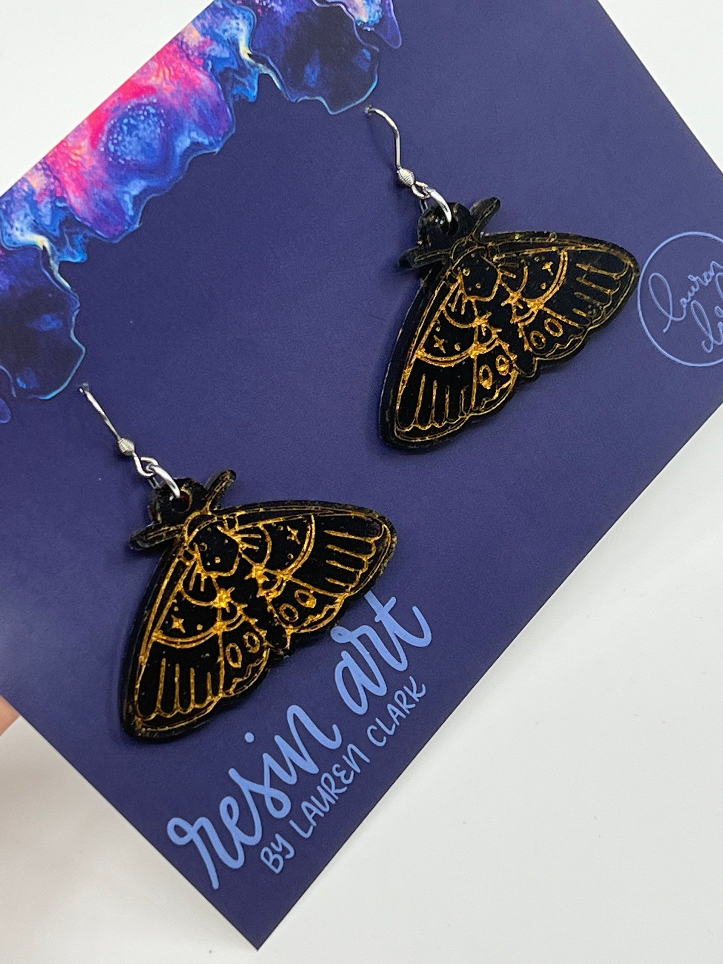 Resin Moth dangle earrings