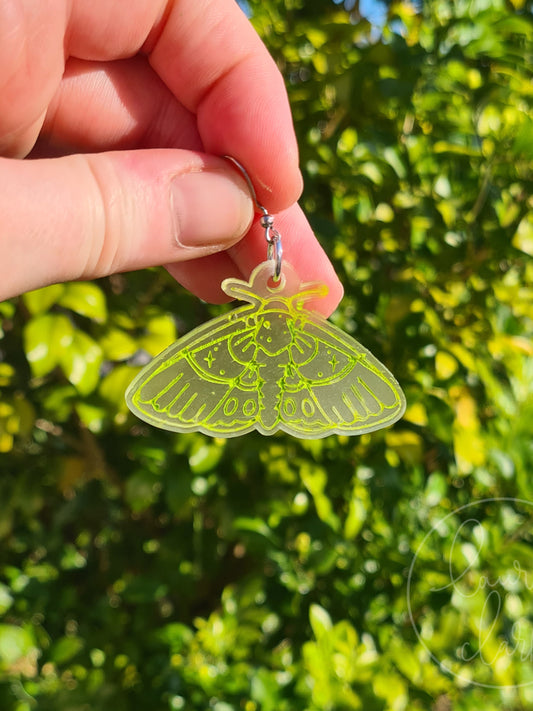 Resin Moth dangle earrings - Glow in the dark